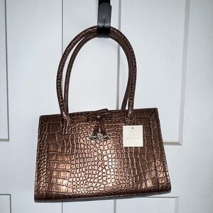 Liz Claiborne New Bronze/Copper Faux Alligator Mini Top Handle Purse